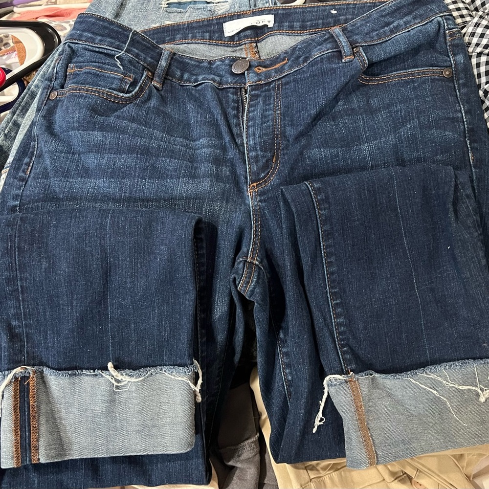 Ann Taylor Loft Dark Blue Denim Jeans with Cuffed Hem